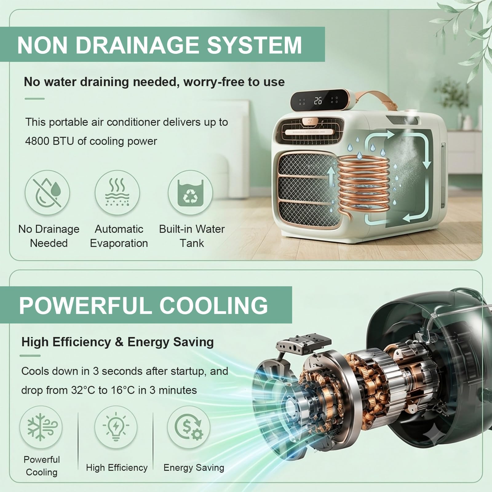 Climatizzatore Portatile, Mini Raffrescatore d'Aria Casa, Cucina Cooling-Only | Telecomando, raffredda fino a 10 m², pannello flottante, regolazione della temperatura 16-32°C