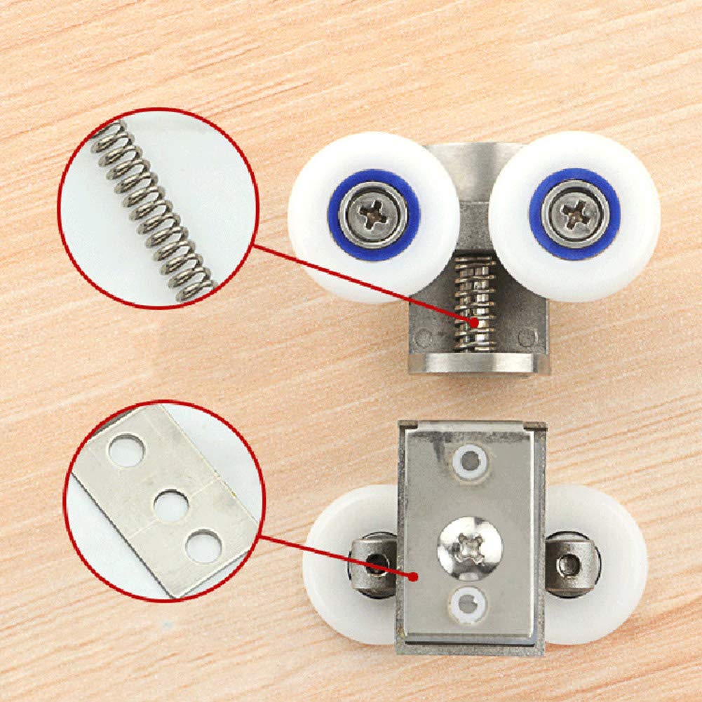 Rulli per porta doccia, doppia ruota doccia da 25mm/26mm, pulegge superiori e inferiori in vetro sospese, pezzi di ricambio per guide per bagno piatto o curvo - 4 pezzi (Acciaio inossidabile 304)