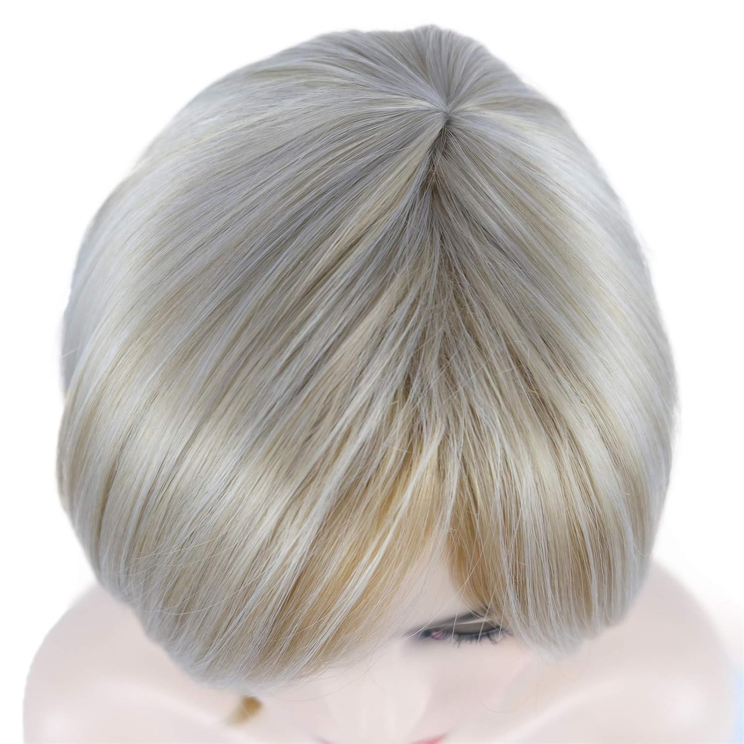 Wiginway Short Straight Bob Full Synthetic Wigs 100% Imported Premium Hair Heat Resistant Hair for Women 6 Inch Golden Gray