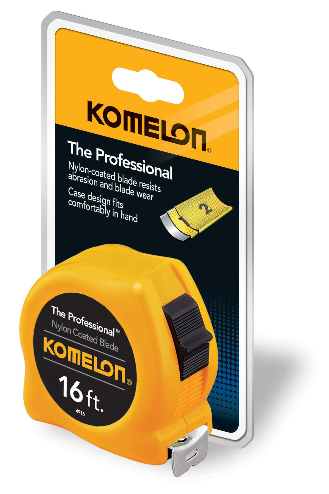 Komelon 4916 The Professional Nylon Coated Steel Blade Tape Measure 16-Inch by 3/4-Inch Yellow Case, Yellow/Black, 4.9 m - Image 2