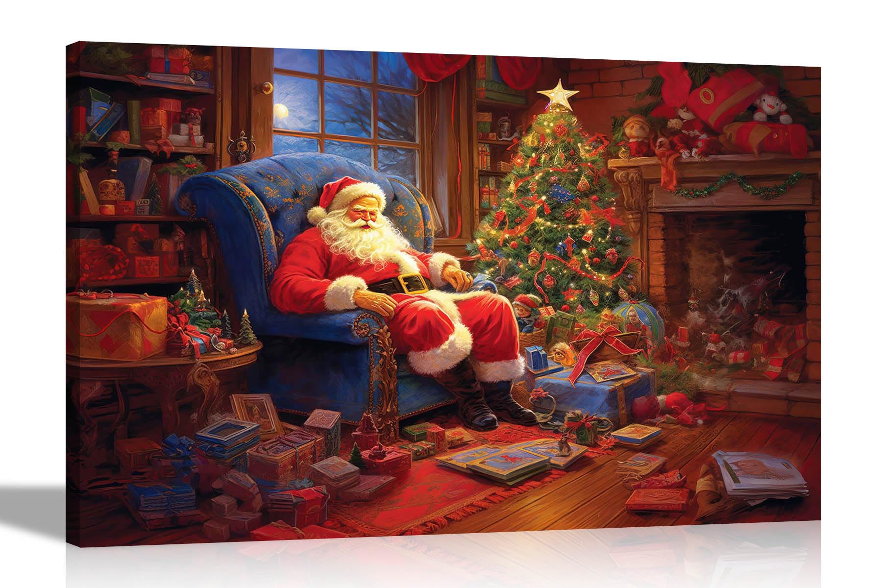 Artley Prints Tired Santa - Snoozing Canvas Wall Art Prints Home Decor Christmas Framed Pictures Colourful Painting Reprint Large 86 X 61Cm (34 X 24 Inches) A1