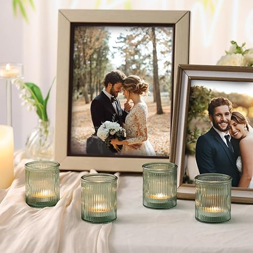Miniatura 5 de 8 portavelas votivas verdes acanaladas, portavelas de cristal para velas de té, candelabros verdes para centro de mesa, bodas, despedidas de soltera