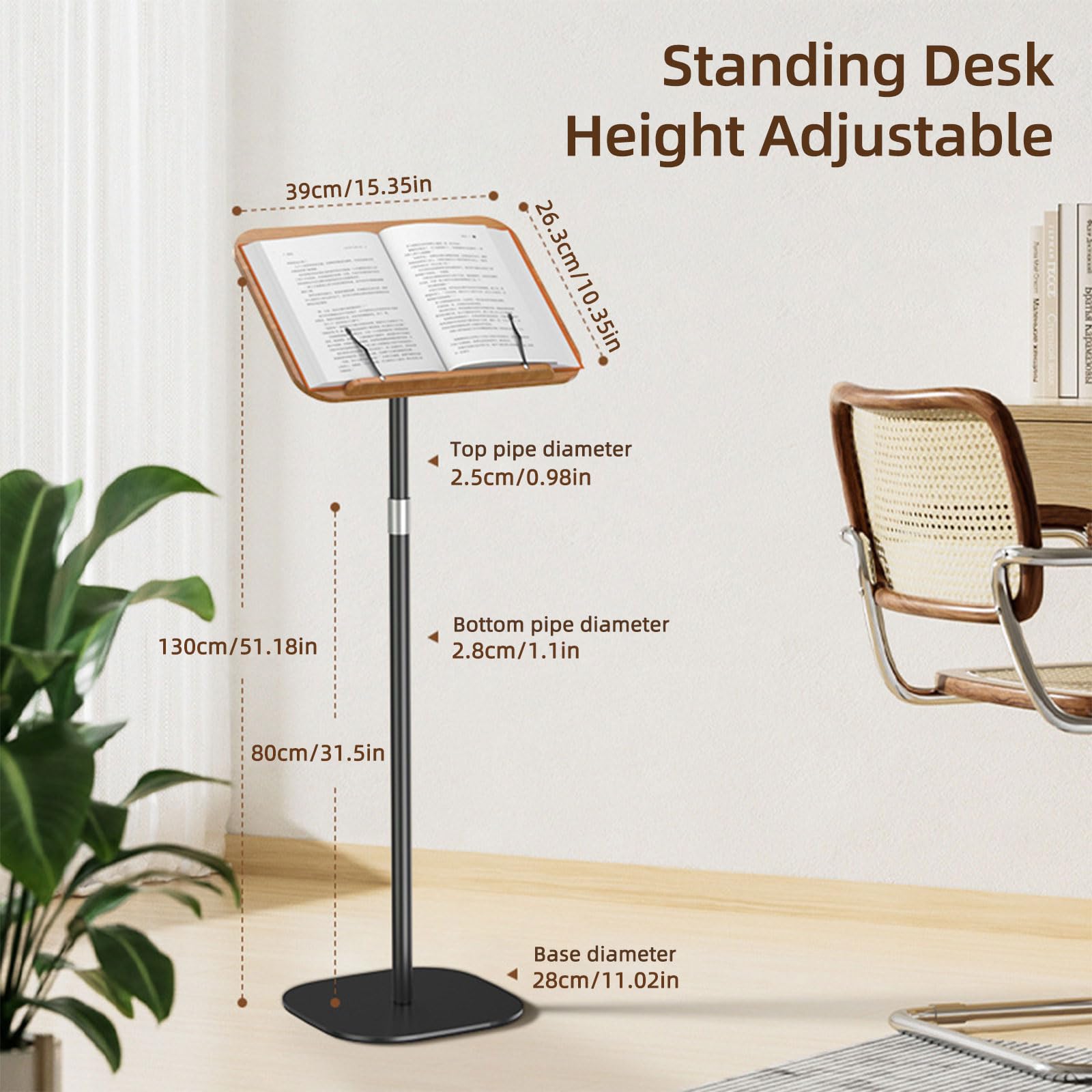Bureau debout, réglable en hauteur de 46 à 120 cm, avec angle réglable, table d'appoint réglable, bureau mobile pour études, support de podium portable pour l'école, le bureau, l'église