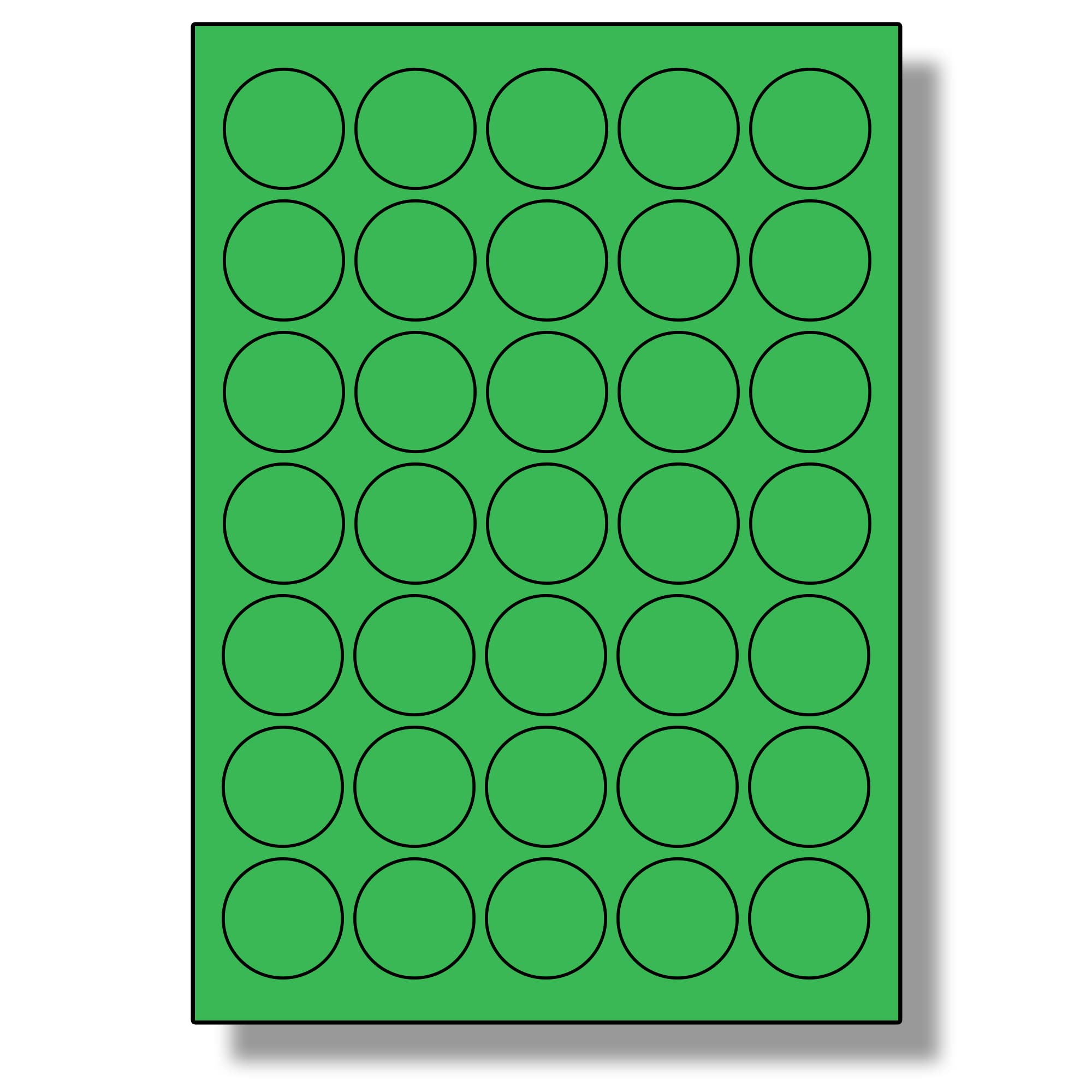 Label Planet® 35 Per Sheet, 250 Sheets (8750 Round Green Labels). Round Coloured Paper Labels, 37mm Diameter, LP35/37R C. — image 1