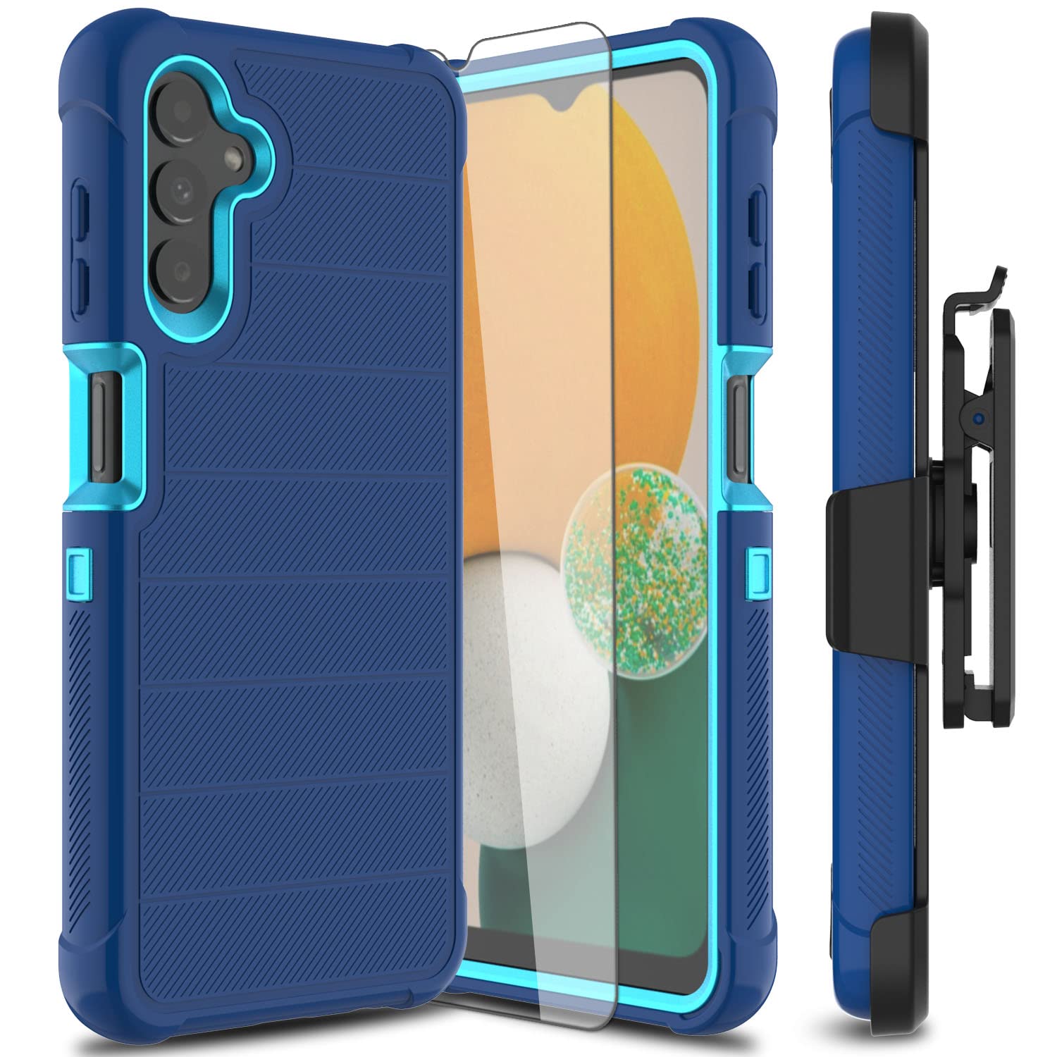 Leptech for Samsung Galaxy A13 5G Case with TPU Screen Protector, [Holster Series] Belt Clip Protective Tough Phone Case, Full Body Heavy Duty Rugged Shockproof Non-Slip Cell Phone Cover (Blue)