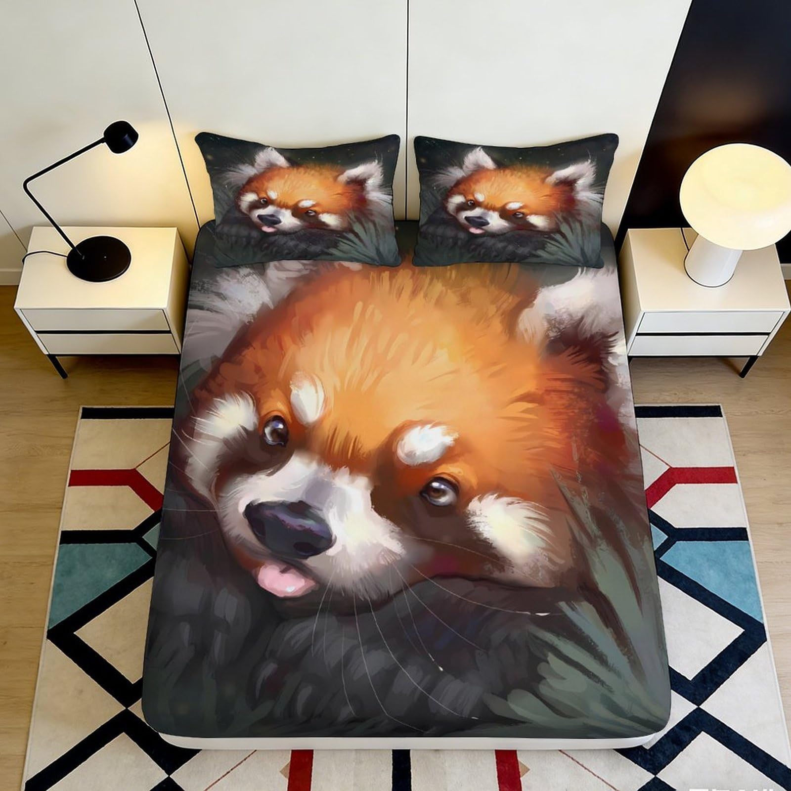3D Printed Red Panda Fitted Sheet Microfiber Soft Animal Art Mattress Cover for Bedroom Dorm Decor Easy Care 90x200x25cm