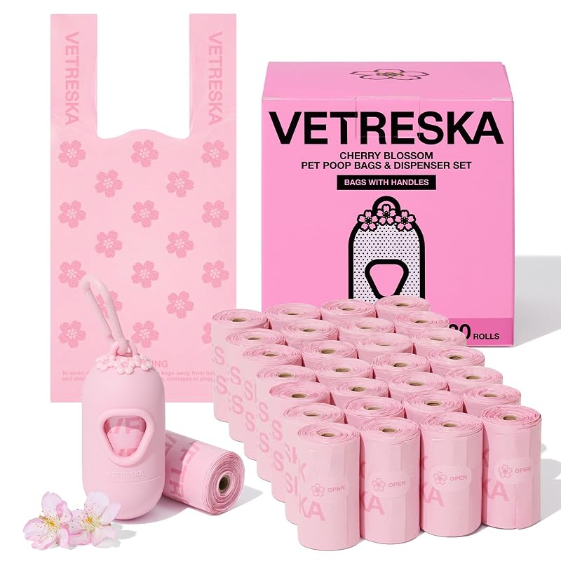 Bolsas para Fezes de Cães com Alças VETRESKA Cherry Blossom, 450 Unidades