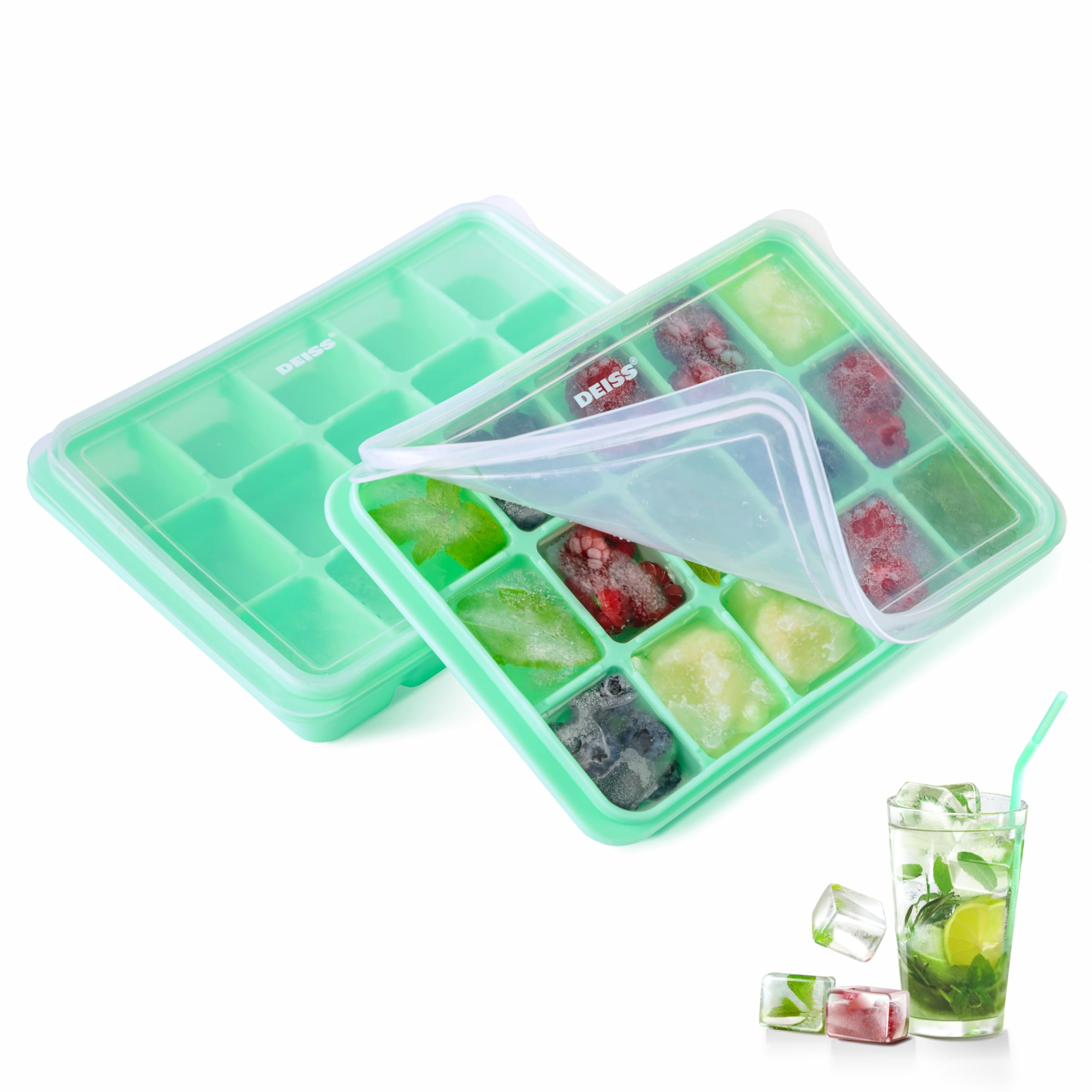 Vassoi Per Cubetti Di Ghiaccio In Silicone Con Coperchio - Confezione Da 4, Impilabili, Facili Da Sformare, Senza BPA