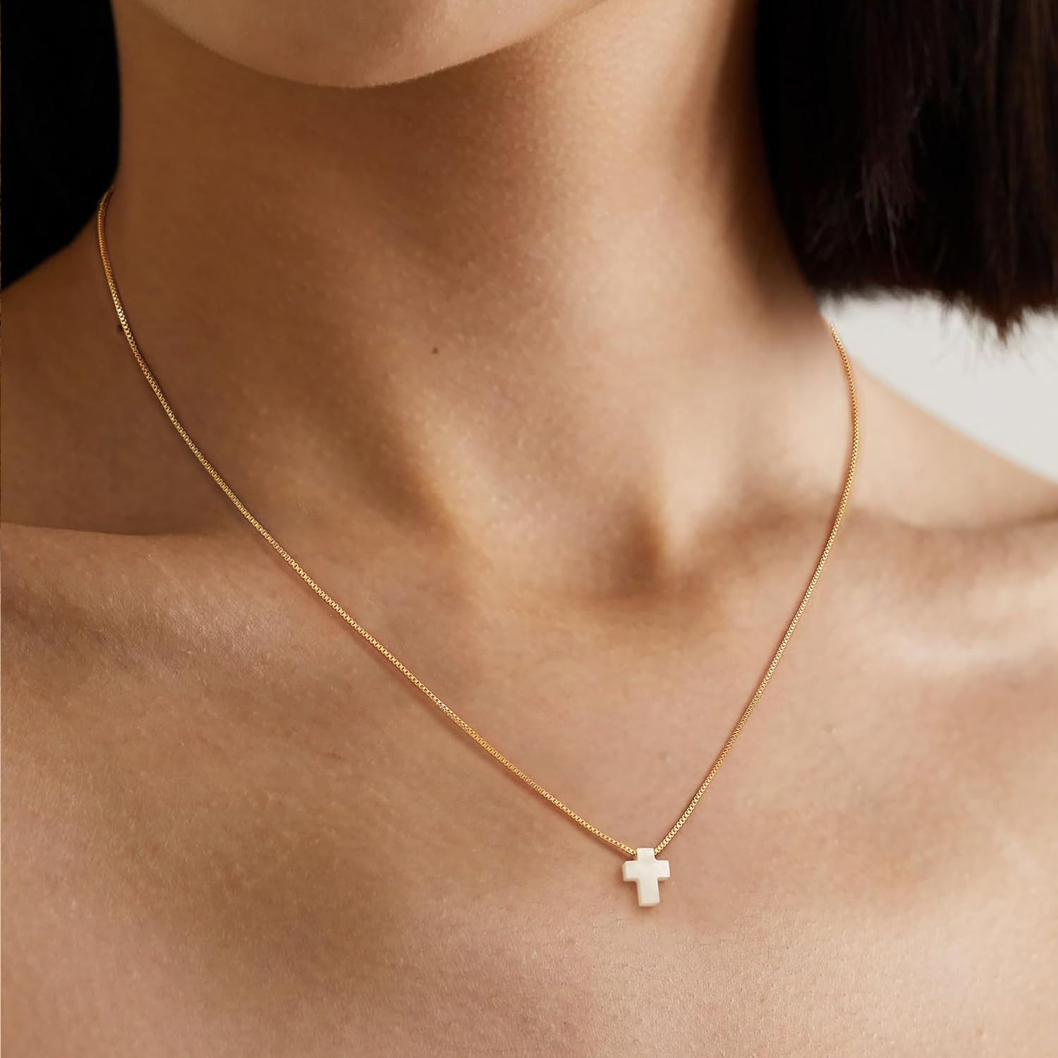 Tewiky 14K Gold Plated/Silver Plated Cross Necklace for Women Trendy Chunky Cross Pendant Necklace Toggle Clasp Paperclip Box Chain Charm Necklaces for Women Jewelry Gift Christian Religious Baptism - Image 4