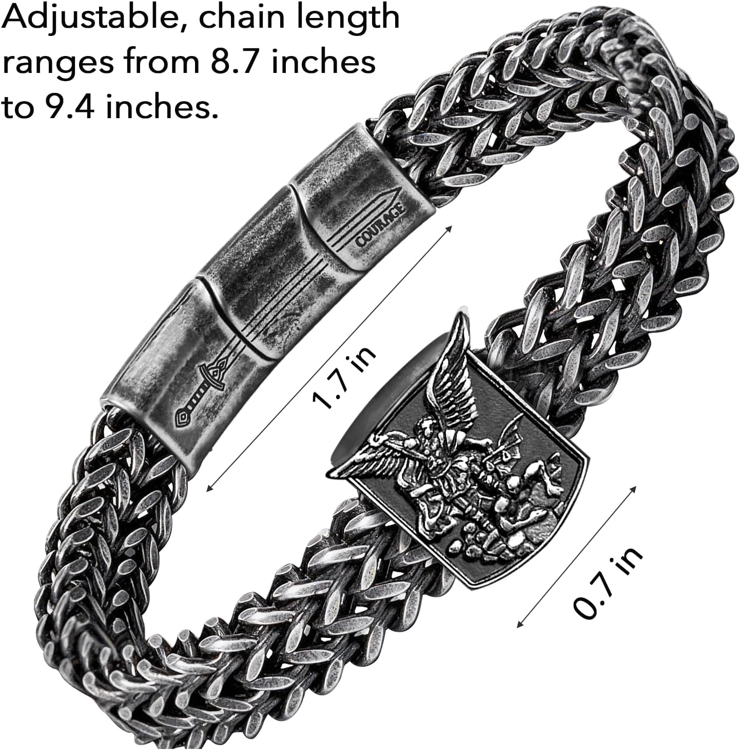 free-space St. Michael the Archangel Bracelet for Men,Antique Silver Religious Protection Jewelry Adjustable Braided Chain Bangle Spiritual Courage Gift for Him Boyfriend Dad - Image 3