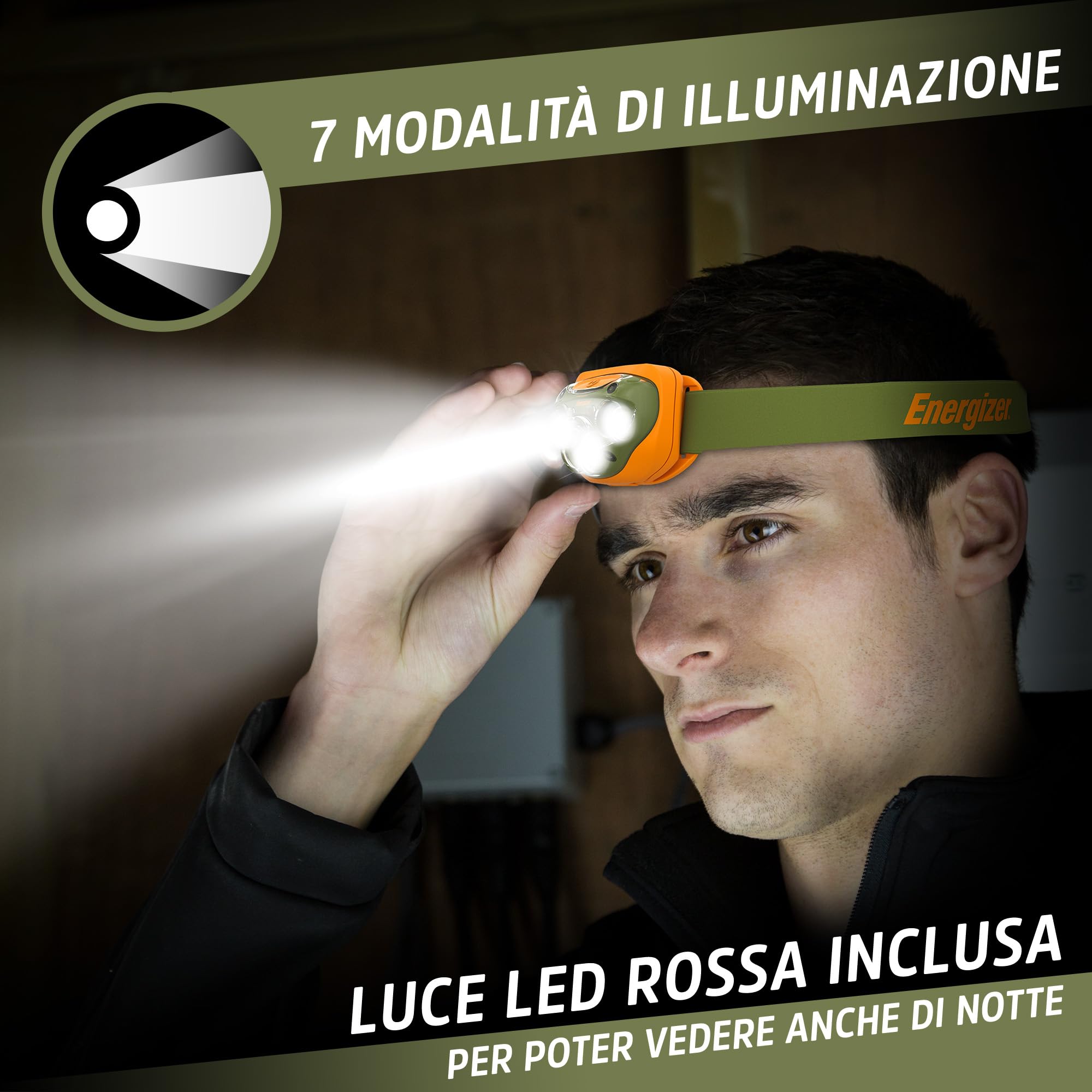 Energizer Torcia Frontale LED 260 Lumen, Impermeabile, 7 Modalità