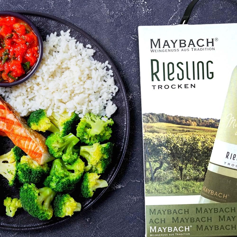 Maybach Riesling QbA, trocken, Bag-in-Box, sortenreines Weinpaket + VINOX Winecards (4x3,0l)
