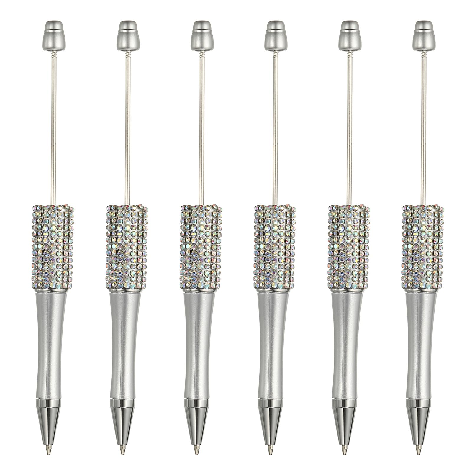 PATIKIL Diamond Beadable Pens, 6 Pcs Plastic Black Ink Bead Pen Creative DIY Ballpoint Pens for Teacher Office DIY Crafts Party Decorations Handmade Supplies, Silver Tone — image 1