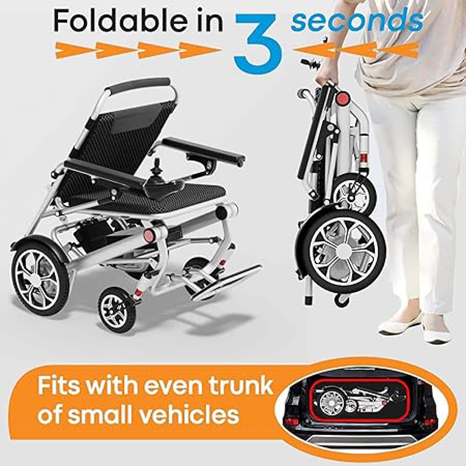 Sedia a rotelle elettrica pieghevole leggera con telecomando per uso domestico, portatile e facile da riporre