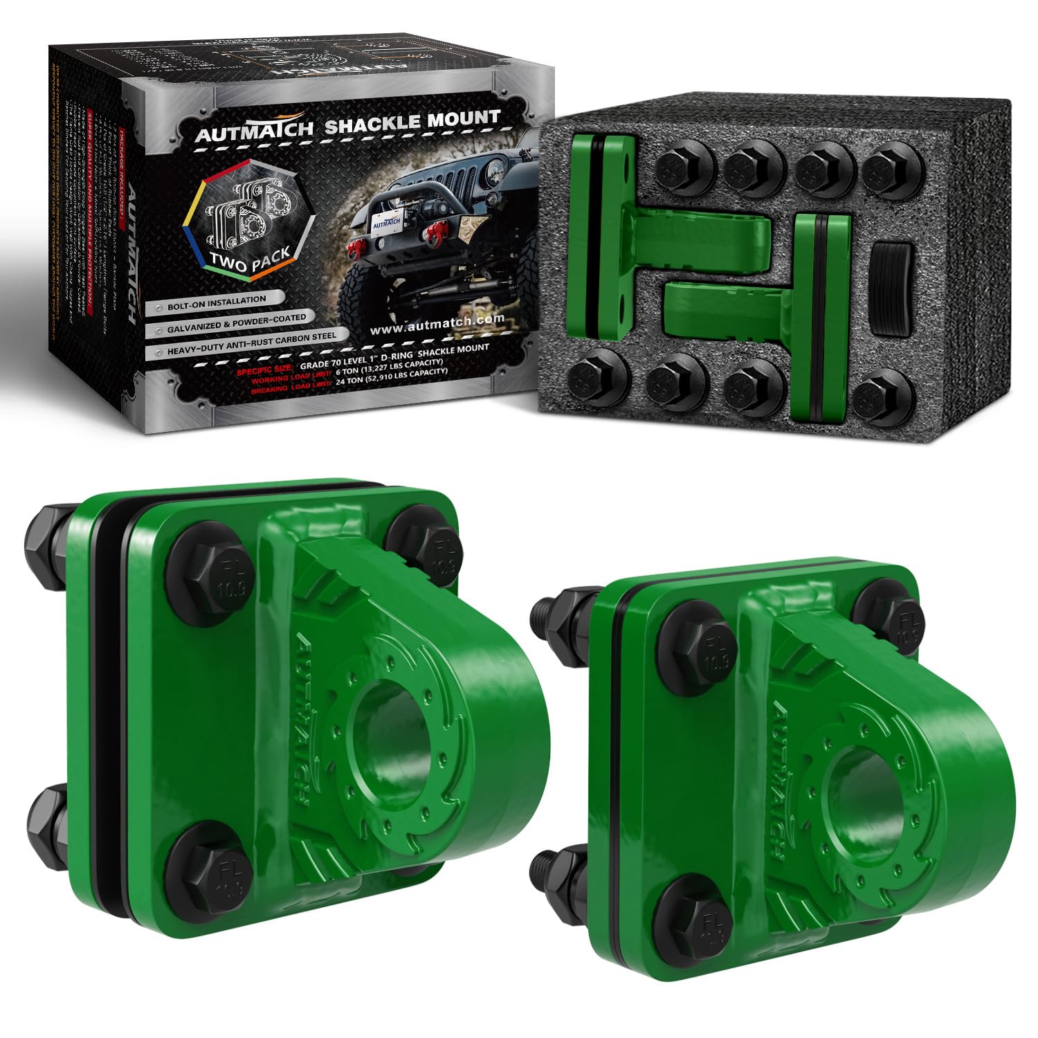 AUTMATCH Staffa ad anello a D con piastra di supporto (2 pezzi) – Staffa con bullone su forcella per paraurti, max 24 T (24 kg) per paraurti, benne, rimorchi, camion, verde scuro