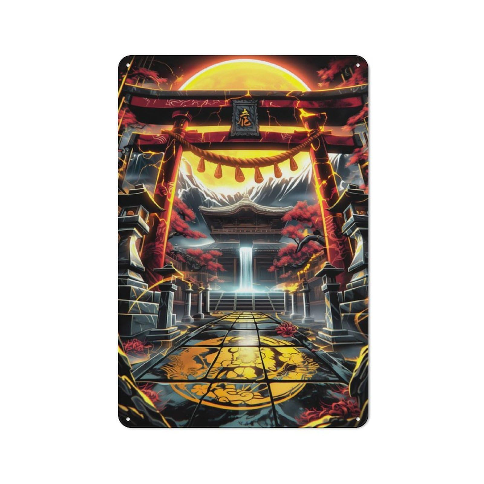 Junmoney Torii Gate Waterfall Vintage Tin Sign 30X20cm With For Guest Room Or Hallway, Suited To Wall Displays In Guest Rooms And Hallways