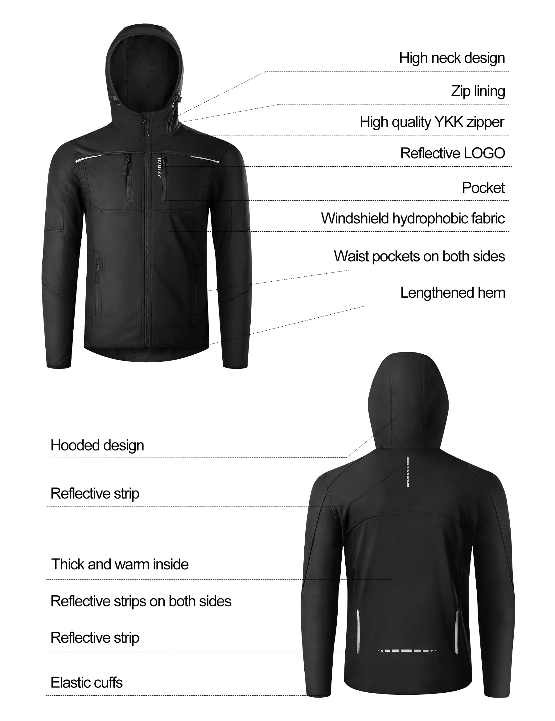 INBIKE Veste VTT Homme Hiver Softshell Polaire Coupe Vent Cyclisme Sport de Plein Air WJ607