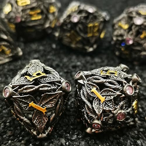 Miniatura 3 de HAOMEJA Dados de metal Juego de hojas de vid DND, 7 dados poliédricos para juegos de rol D&D, dados sólidos de mazmorras y dragones (cobre rojo