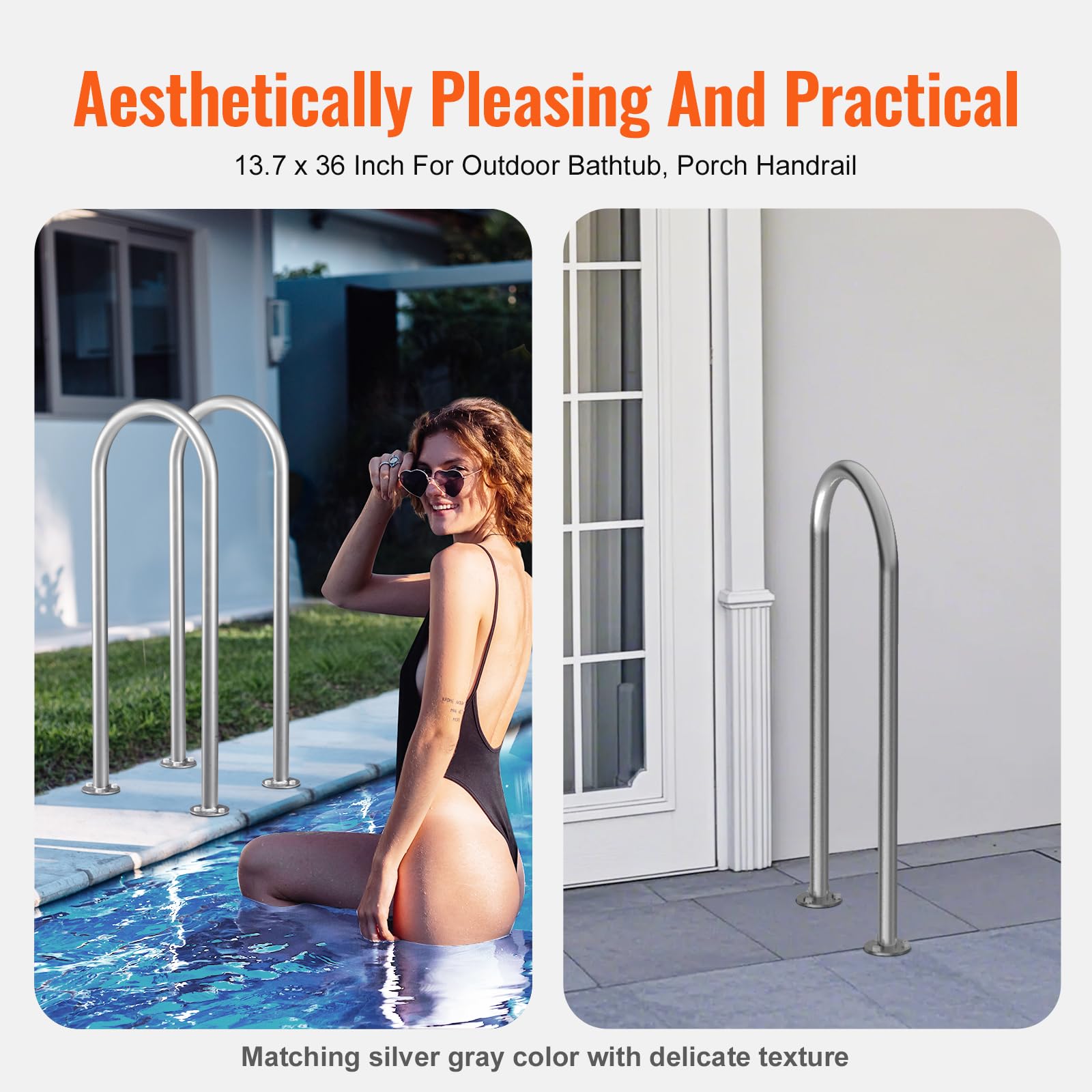 VEVOR Corrimano per Piscina 915 x 330,2 mm Ringhiera per Piscina in Alluminio con Piastra di Base per Piscine Interne Esterne, Ringhiera di Sicurezza Piscine, Maniglione Antiruggine con Accessori