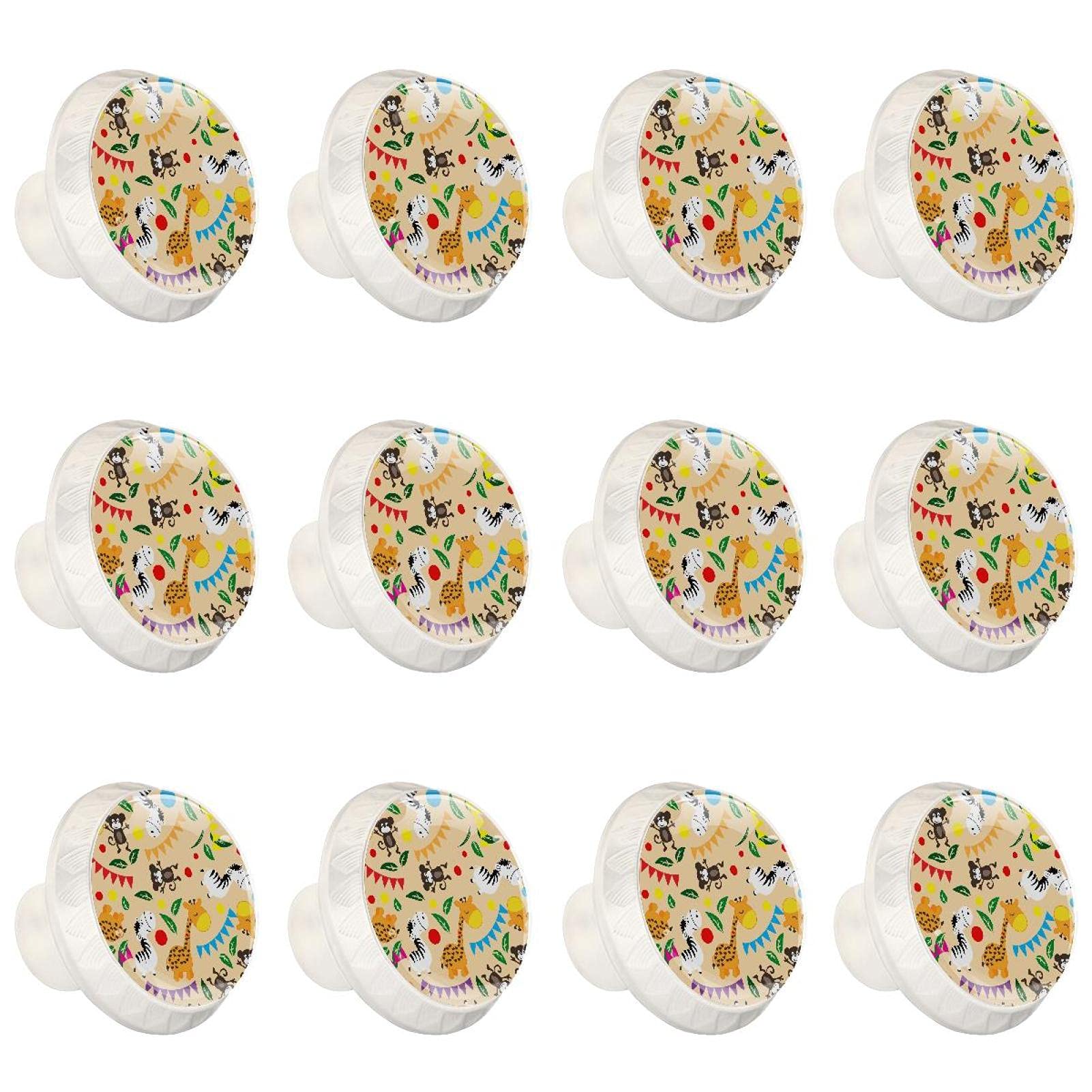 Boutons d'armoires de cuisine ronds en jaune avec motif animal pour tiroir et commode lot de 12