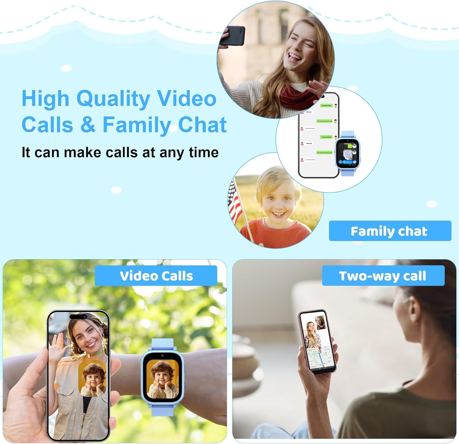 Smartwatch Bambini GPS con video 1,83” schermo HD 4G e chiamate telefoniche, SOS, con localizzazione in tempo reale e modalità scuola, ottimo regalo per bambini e bambine dai 5 ai 14 anni(Blu)