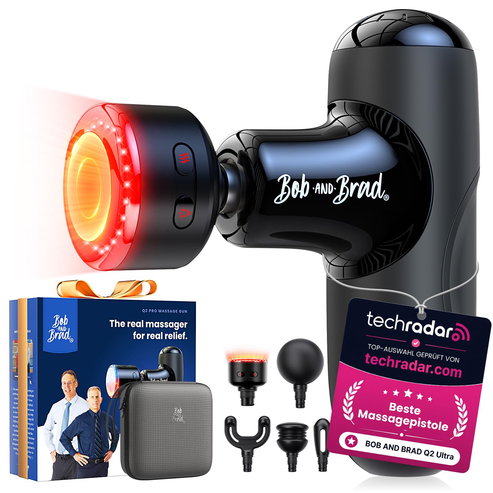 Bob and Brad Q2 Ultra Massagepistole mit Infrarot-Heizmassagekopf, Mini Massage Pistole mit Tragetasche, Leise Massagegerät Massage Gun Muskelmassagepistole für Linderung von Muskelschmerzen
