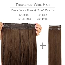 WENNALIFE Wire Hair Extensions (Increase 50% Lifespan) Real Human Hair 14 inch 105g Chocolate Brown Remy Hair Invisible Transparent Wire Fish Line Straight Reusable Natural