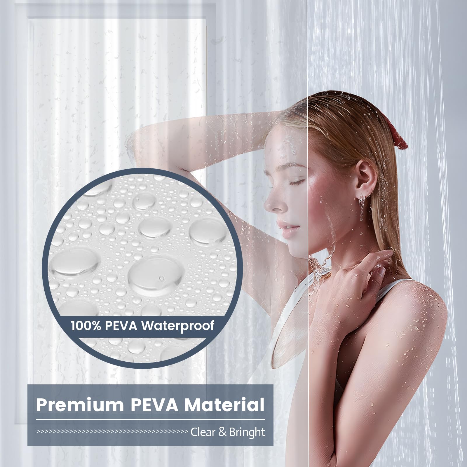 Aeici Small Shower Curtain Clear Waterproof Shower Curtain for Bathroom Bath W90 X H180 cm, Peva-transparent - Image 2
