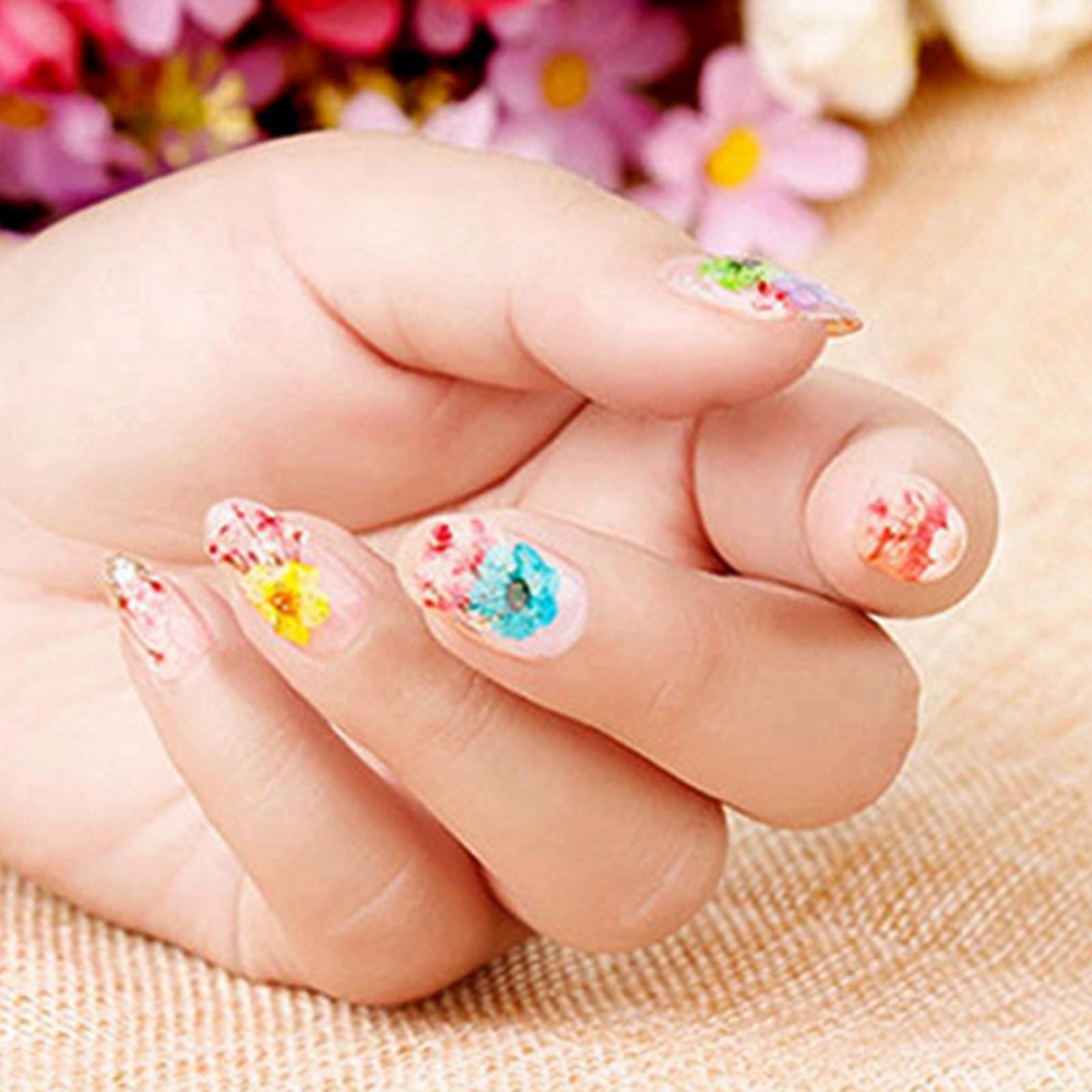 12 Colori Fiori Secchi Per Nail Art - Decorazioni Unghie Naturali Con Scatola