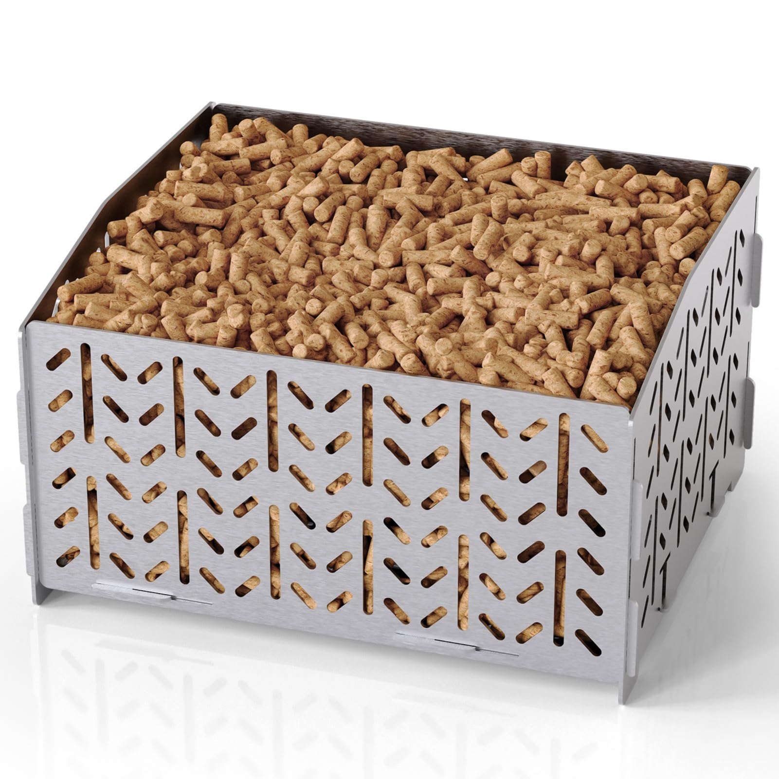 OUSFOT Pelletkorb für Kaminofen aus Edelstahl 430, 30 x 25 x 17 cm, 2,8 kg, Tragbar