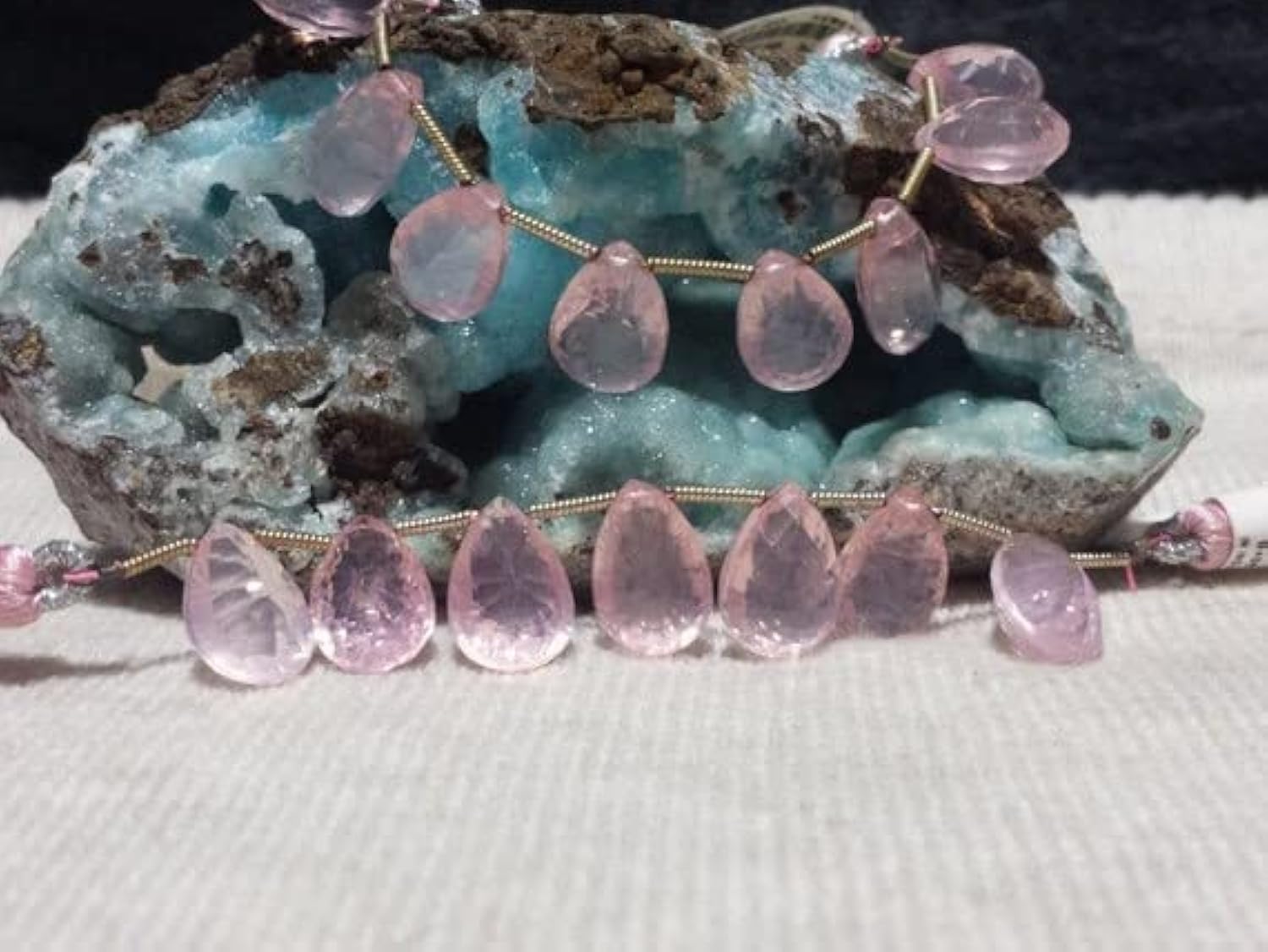 Perles quartz rose naturelles gouttes facettées de 10mm à 12mm pour création de bijoux
