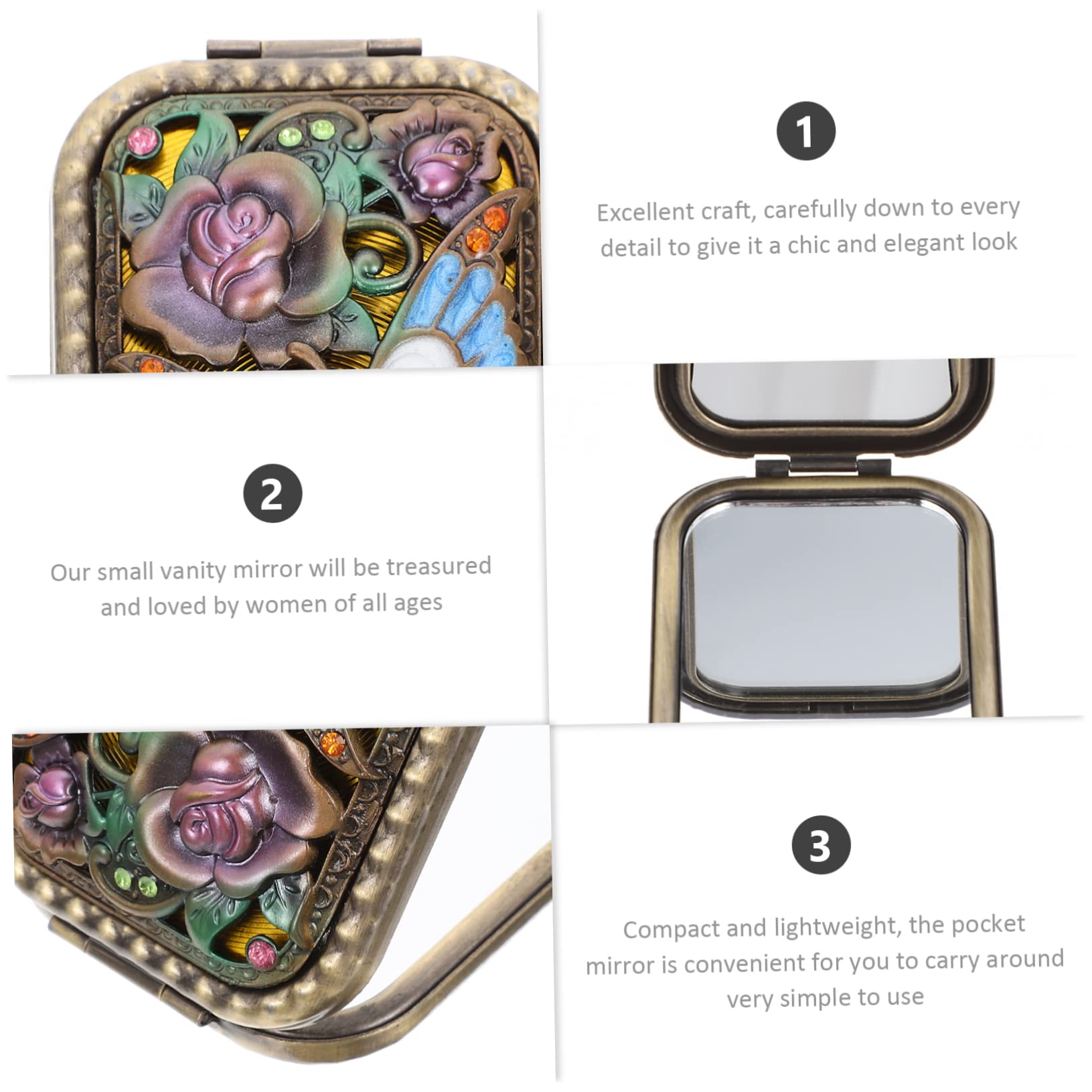 DOITOOL 3piezas Espejo Plegable Vintage Doble Cara para Maquillaje y Portátil para y