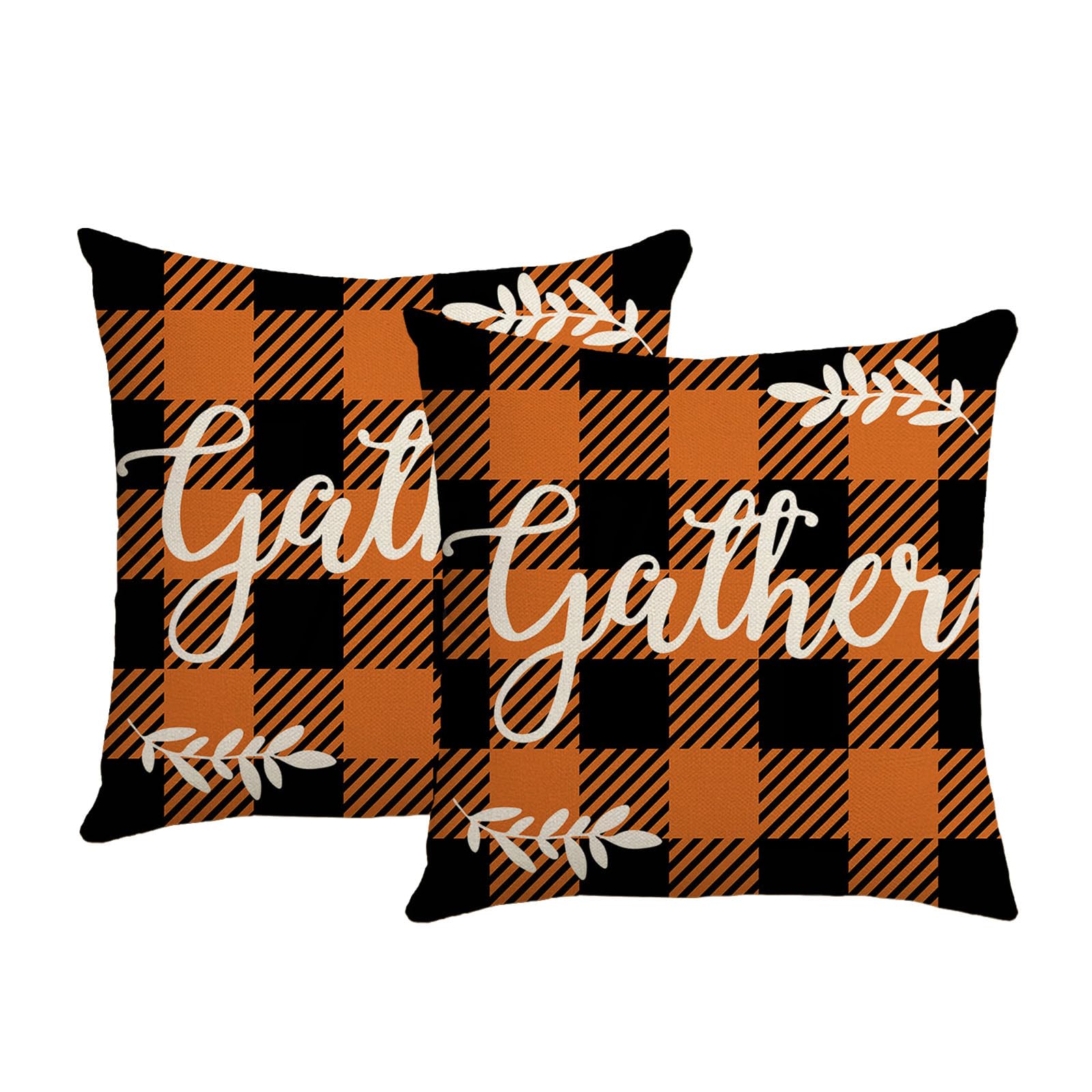 KLUSIET 2pcs Fall Pillow Covers 18x18, Autumn Pumpkin Maple Leaves Throw Pillow Cover, Outdoor Decorative Pillow Cases for Bedroom Couch Sofa Decor(2pcs,B)