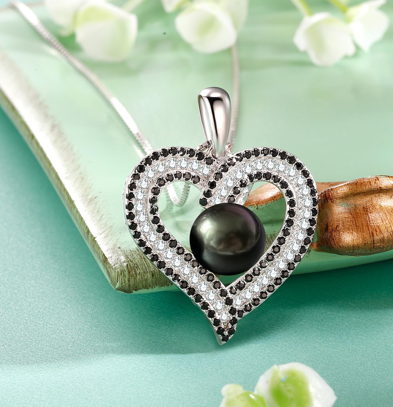 Aniversario Regalos de para mujer collar de corazón de perlas negras de Tahití regalos de cumpleaños Navidad joyería fina regalos para el día de la madre día de San Valentín para ella