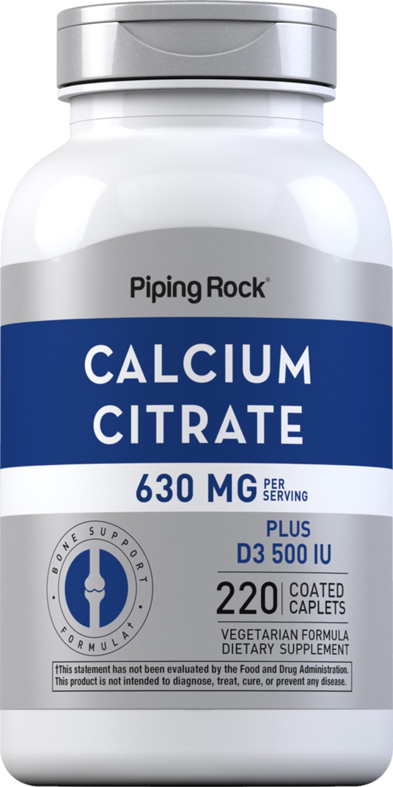 Piping Rock Calcium Citrate with Vitamin D3 | 630 mg | 220 Caplets