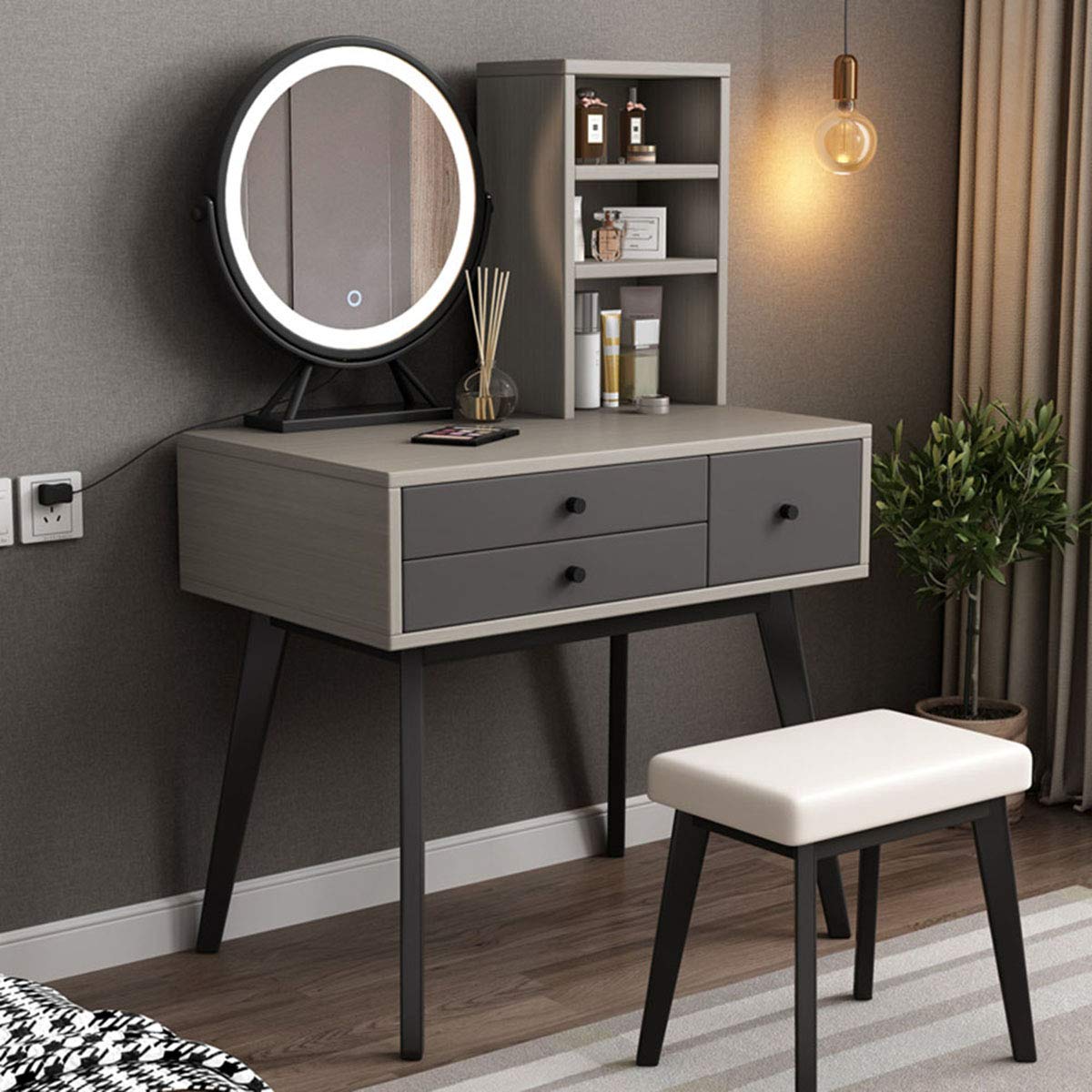Ensemble de coiffeuse avec éclairage LED et miroir 3 couleurs pour chambre à coucher ou dressing Ensemble de coiffeuse avec éclairage LED et miroir 3 couleurs pour chambre à coucher ou dressing