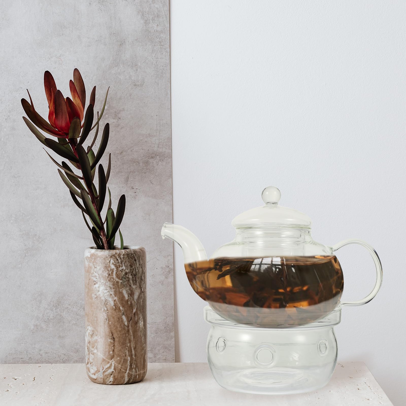 Alipis Elegantes Teeservice 1 Satz aus Hitzebeständigem Glas mit Integriertem Filter und Kerzenhalter für Aromatischen Teegenuss und Traditionelle Teezeremonie