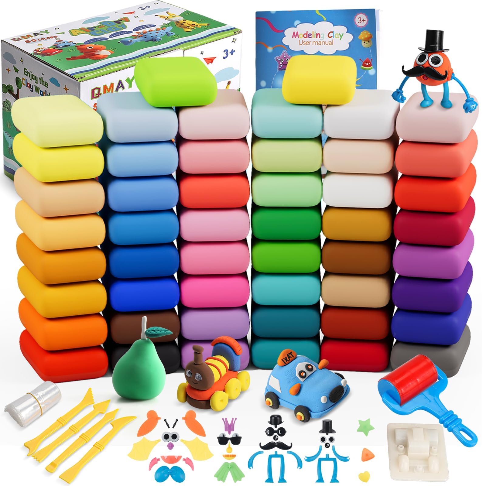 Air Dry Clay Kit - QMay 50 Colors DIY Modeling Clay Ultra Light Magic Clay, Nontoxic & Soft Clay with Sculpting Tools and Decoration Accessories, Art Craft Gift for Kdis 3-12
