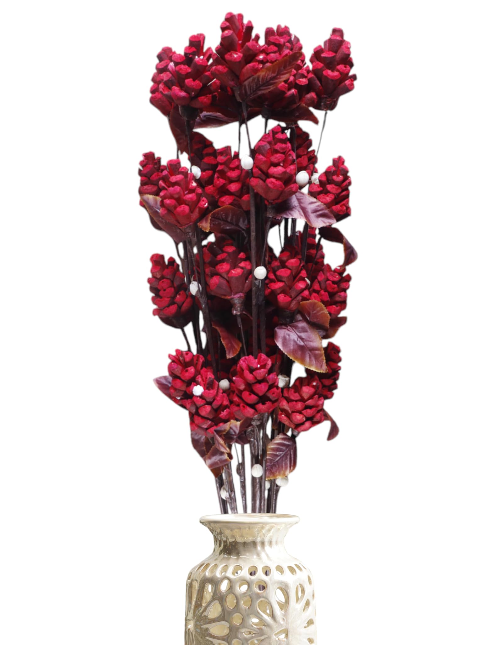 Wood Sola Pine Dry Flower Stick Bunch - 60cm Red Artificial Flowers for Vase Long Stem, Diwali, Home Decor - 5 Pcs Artificial Flowers for Decoration, Dry Flower Stick for Vase