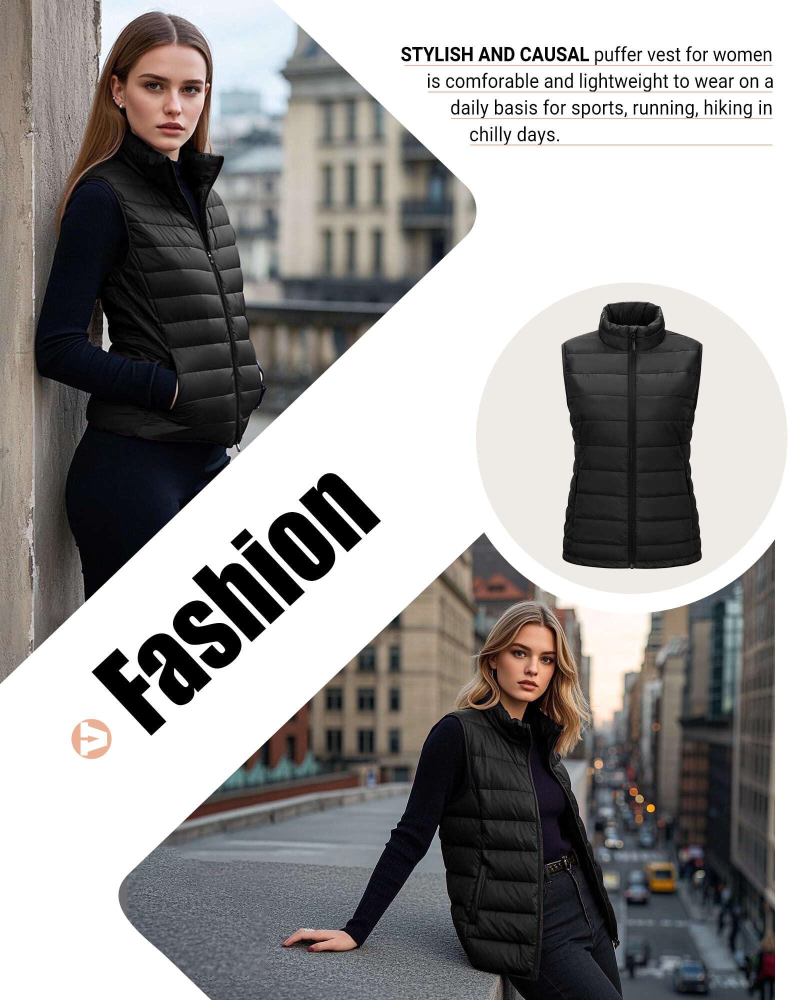 Outdoor Ventures Chaleco acolchado para mujer, chaleco de entretiempo plegable, chaleco deportivo híbrido con forro para mujer, cálido, chaleco de ciclismo con cuello alto para senderismo, camping