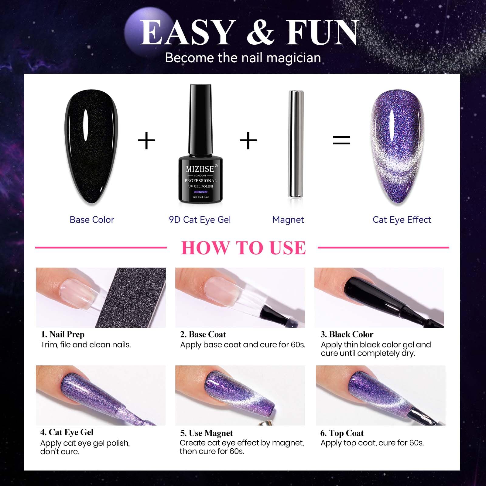Amazon.com : MIZHSE Cat Eye Gel Nail Polish, Aurora Purple