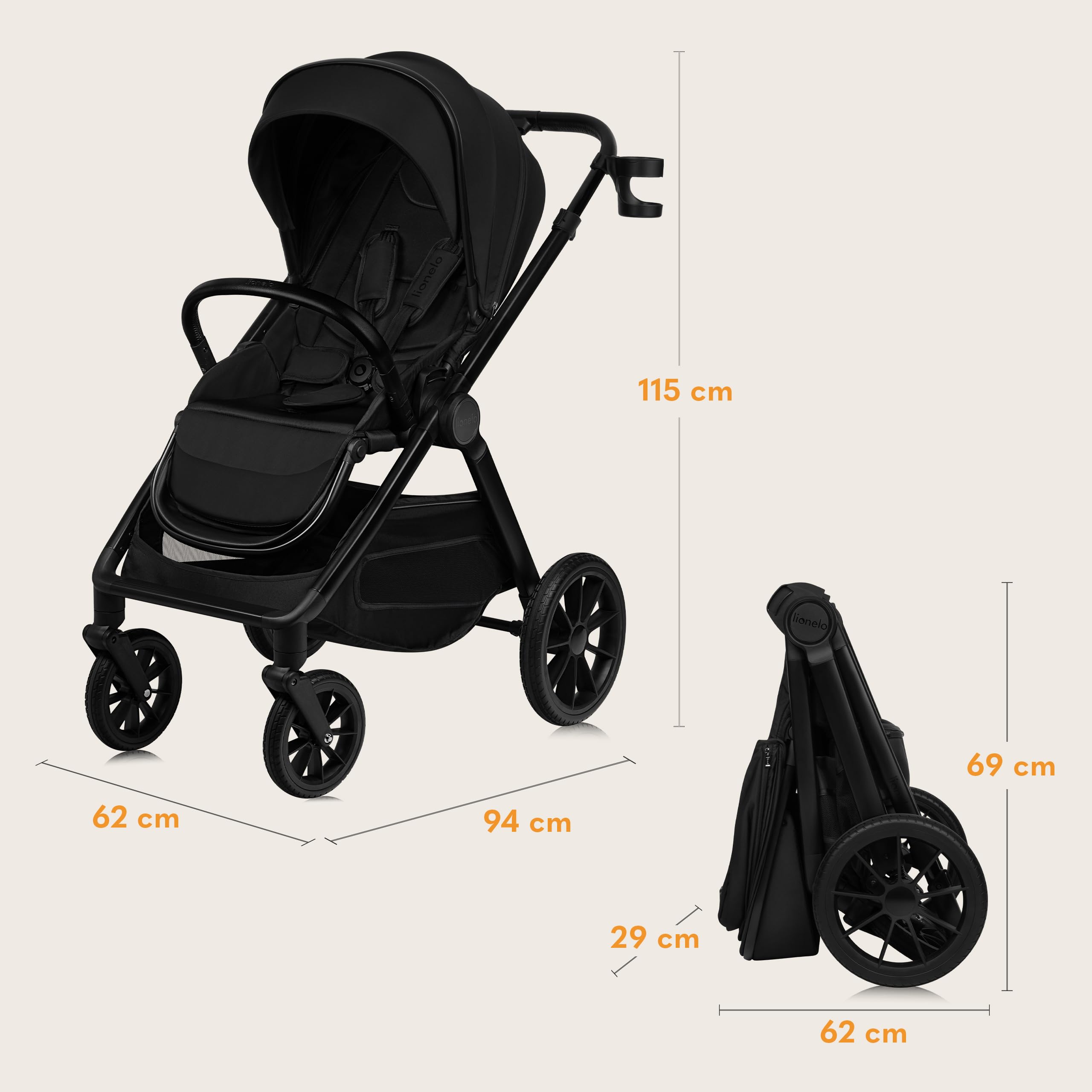 LIONELO LAYLA 2 w 1 Wózek Spacerowy Dziecięcy 0-48 miesięcy do 22 kg Gondola do 9 kg, Regulacja Oparcia i Podnóżka, AiryDots, Obrotowe Koła PU 360° Pełna Amortyzacja Budka XXL