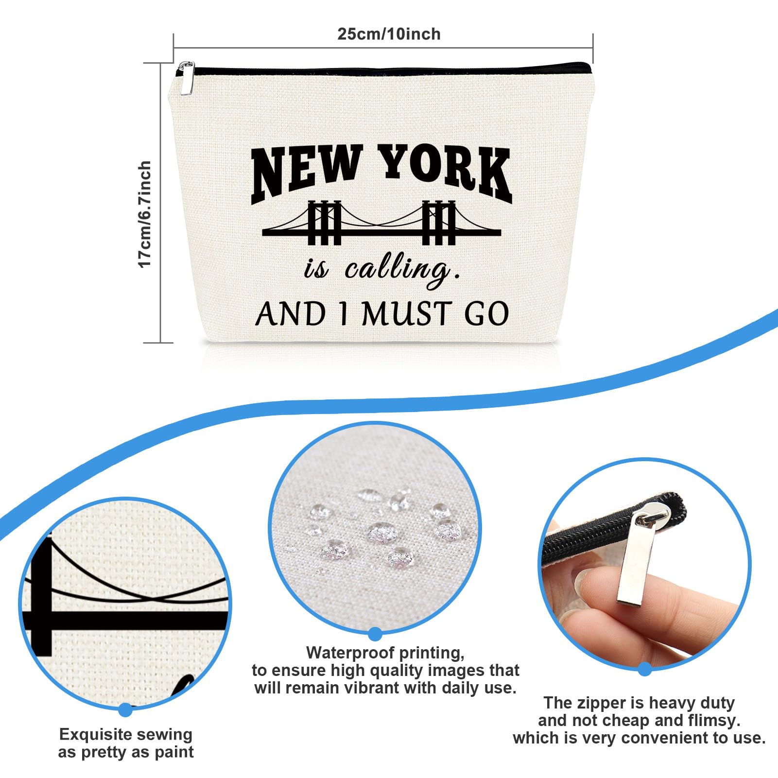 New York Travel Gift Makeup Bag NYC Gift for Girls Women New York Souvenir Cosmetic Bag NYC City Themed Gifts Girls Trip Weekend Gifts City Walk Zipper Travel Toiletries Pouch - Image 2