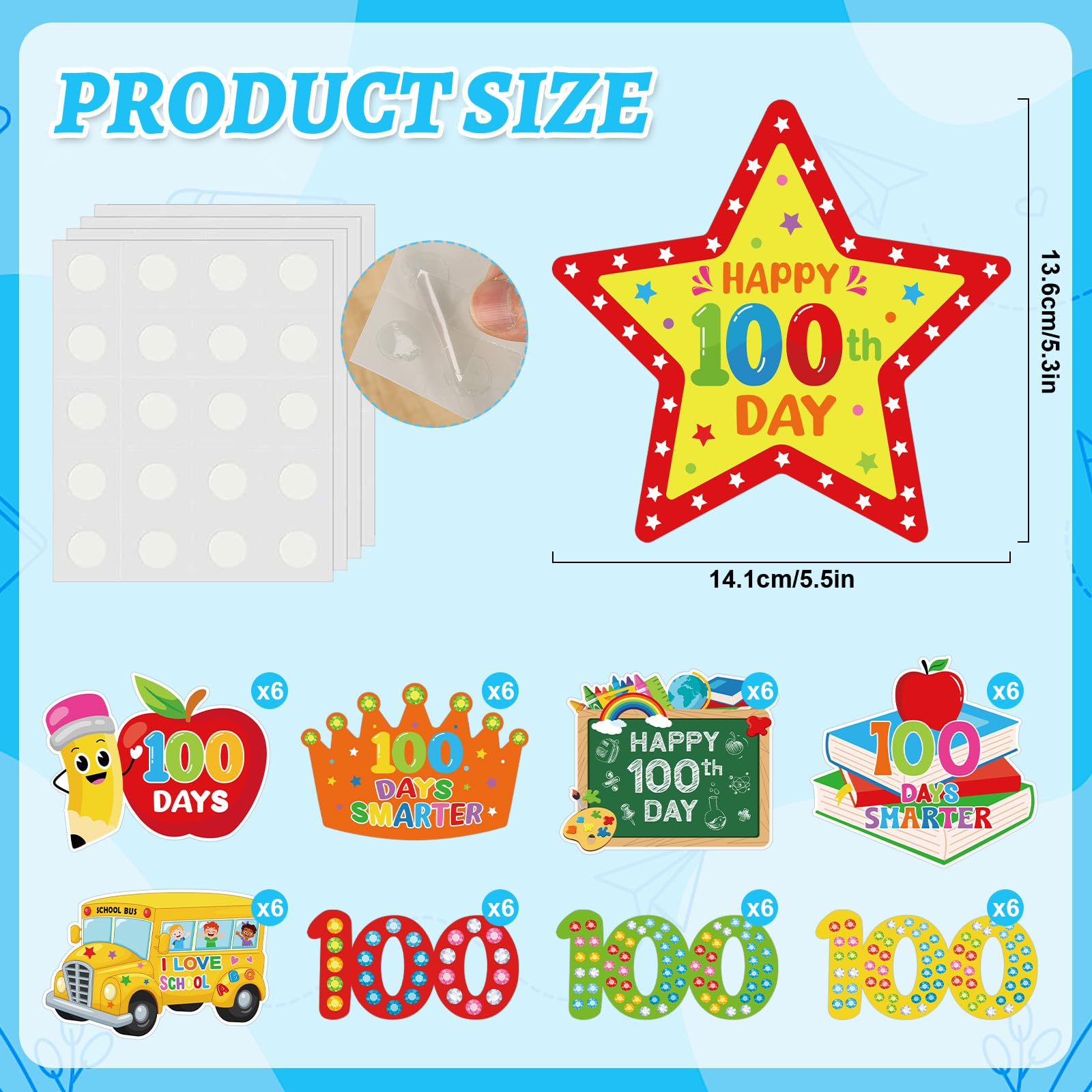 54 Pcs 100 Day Cut-Outs Double Printed Winter Paper Decor for School Bulletin Board Classroom Decoration (100Day 54)