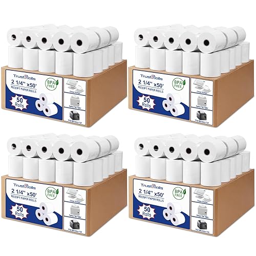 (200 Rolls) Premium 2 1/4 x 50 Thermal Paper Rolls - BPA Free Credit Card Receipt Paper, Suitable for POS & ATM Systems