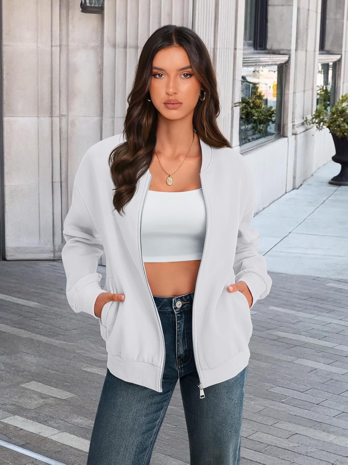 MEROKEETY Womens Long Sleeve Zip Up Sweatshirts Jackets Casual Loose Outwear with Pockets - Image 4