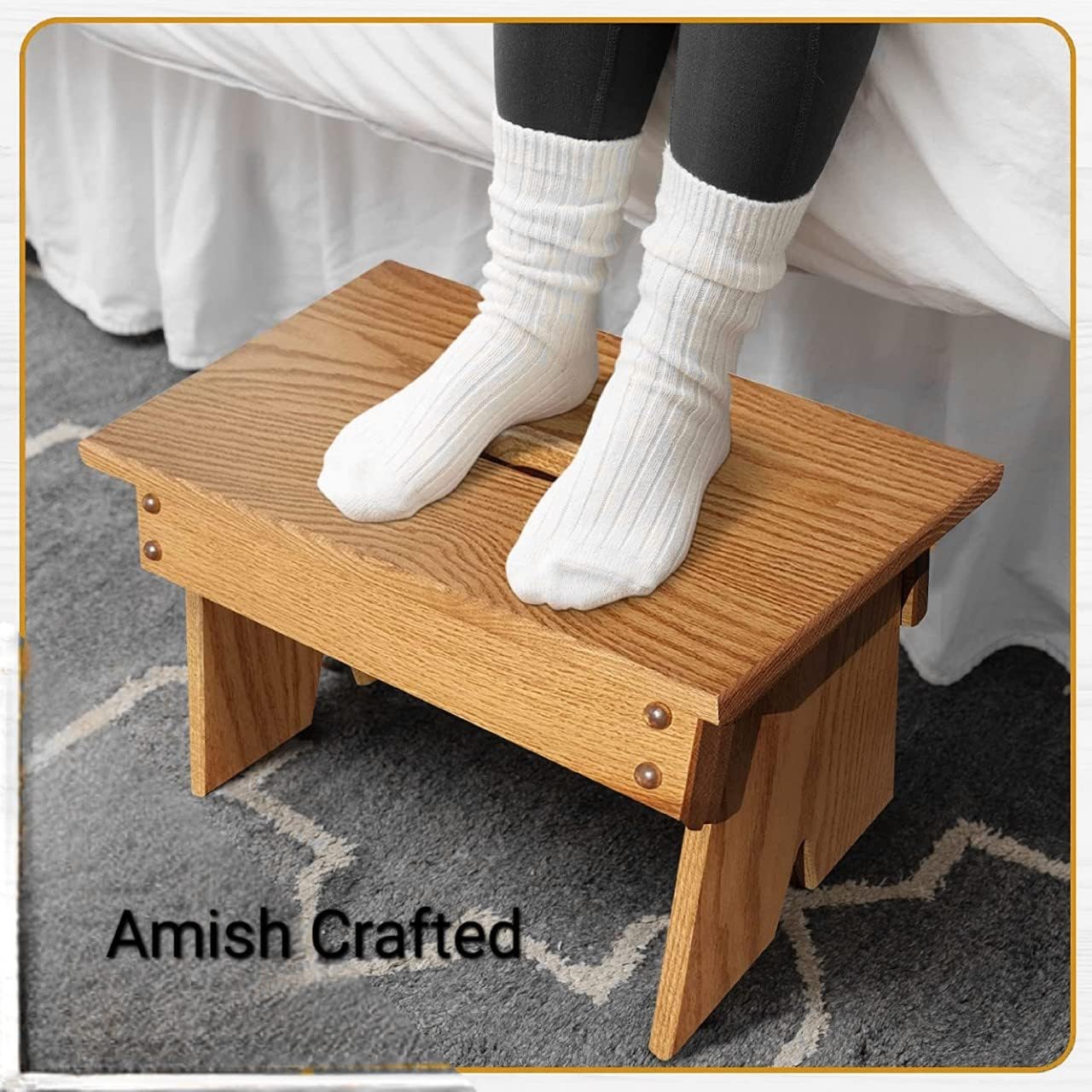Step Stool | Handmade Amish Step Stool for Adults| Kitchen Step Stool| Solid Oak Wooden Stool for Bedroom, Living Room, or Bathroom| Wooden Step Stool for Adults (Provincial)