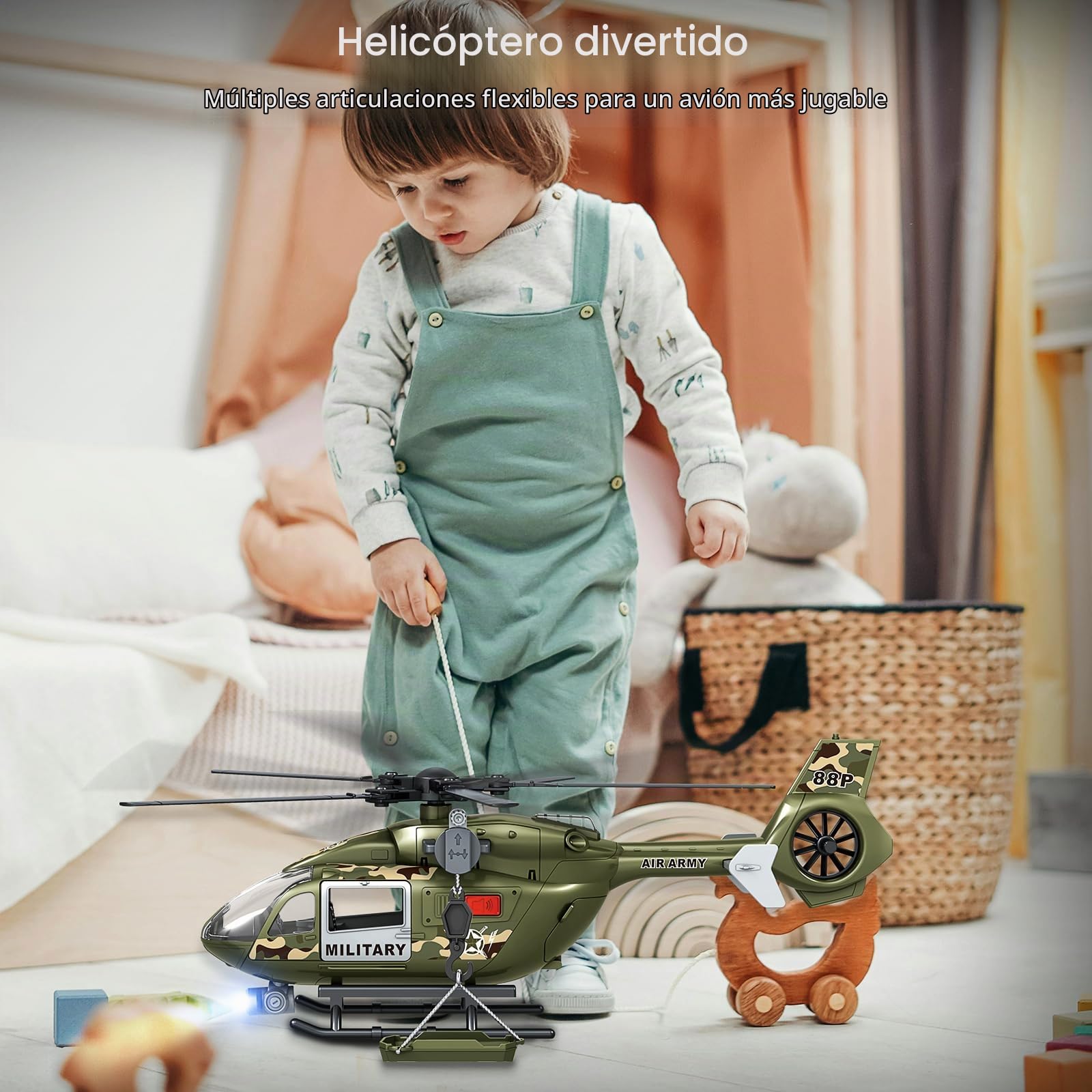 Juguete militar verde con helicóptero grande, juguete del ejército con luces y sonidos, regalo de cumpleaños para niños y niñas de 3 4 5 6 años