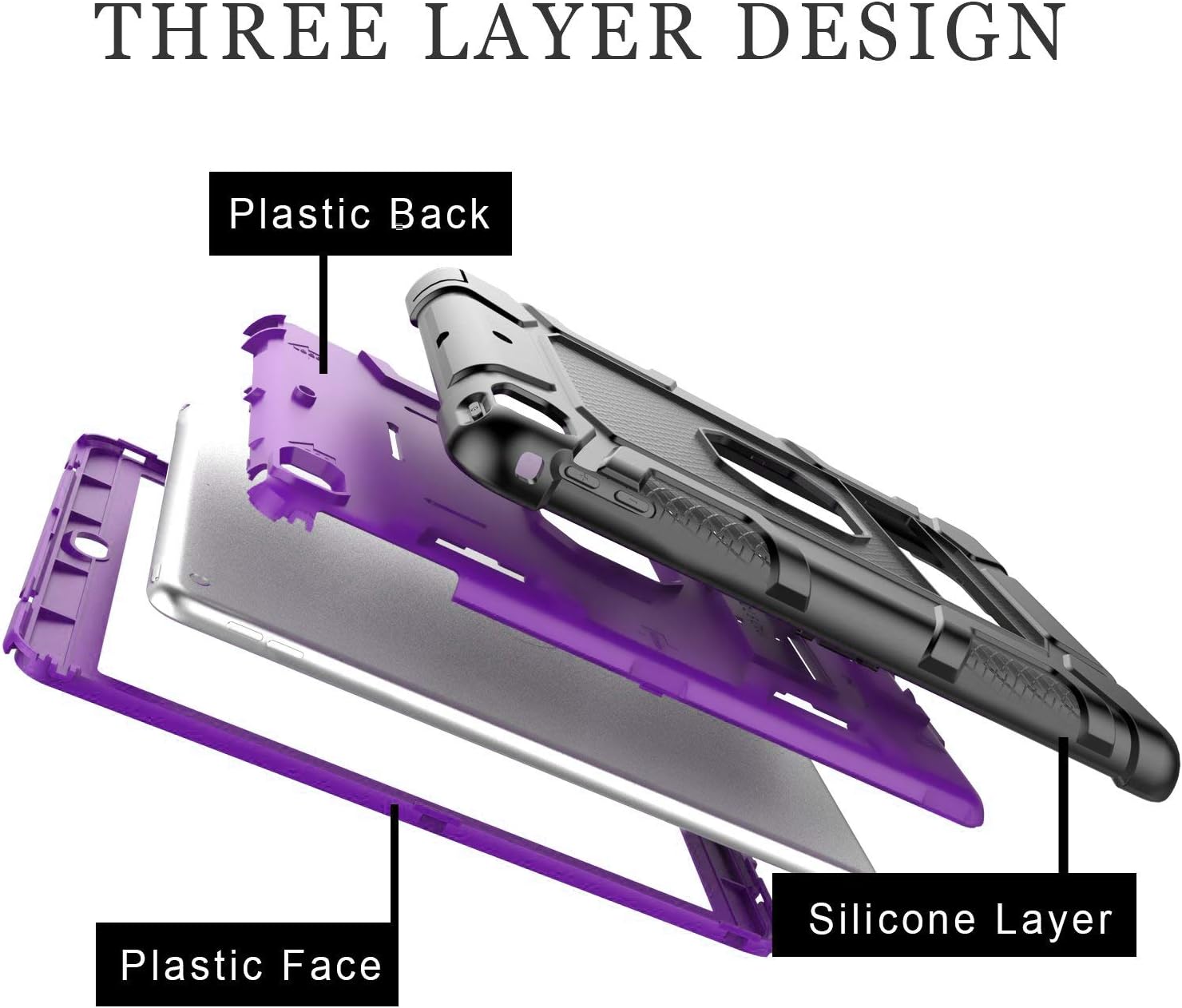 PBRO Case for iPad 9.7 2018/2017,iPad 9.7 iPad 5th / 6th Generation Shockproof Defender Kickstand Three Layer Protective Anti-Scratch Rugged Hybrid Case for iPad 2017/2018,Black Purple
