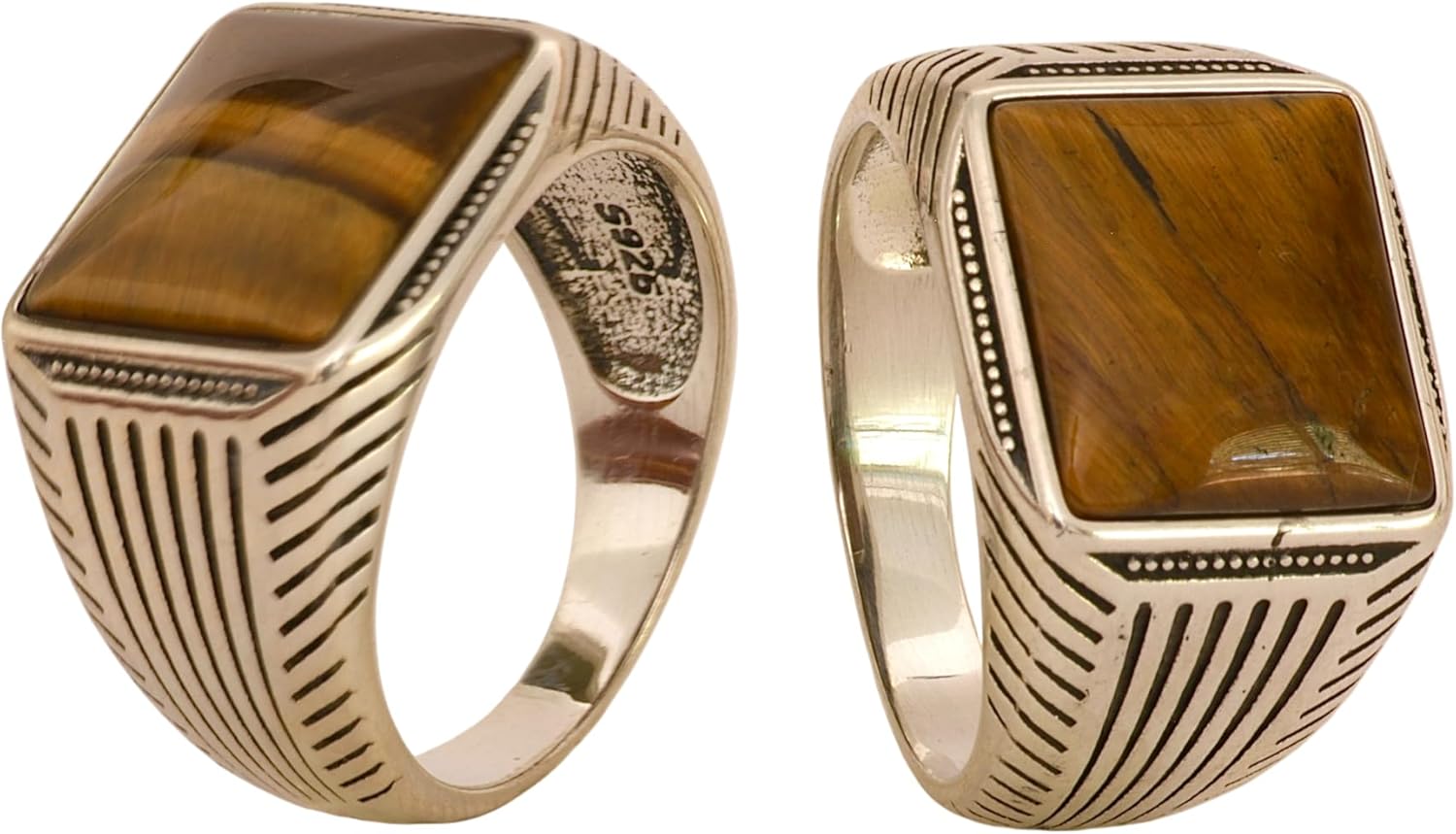 Opulent 925 Sterling Silver Tiger’s Eye, Onyx, or Turquoise Ring- Flat top Tiger's Eye- Goth, Signet and Turkish Men Ring for thumb, index, middle, ring, and pinky finger. Ausgust & December Birthstone